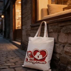 Kalp Baskı Tote Çanta
