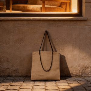 Siyah İnce Saplı Jüt Çanta